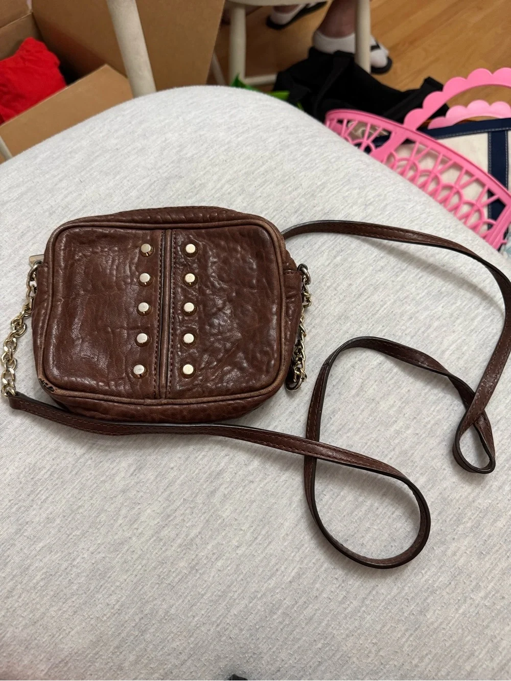 MICHAEL Michael Kors Brown Leather Crossbody with Gold-Tone Studs